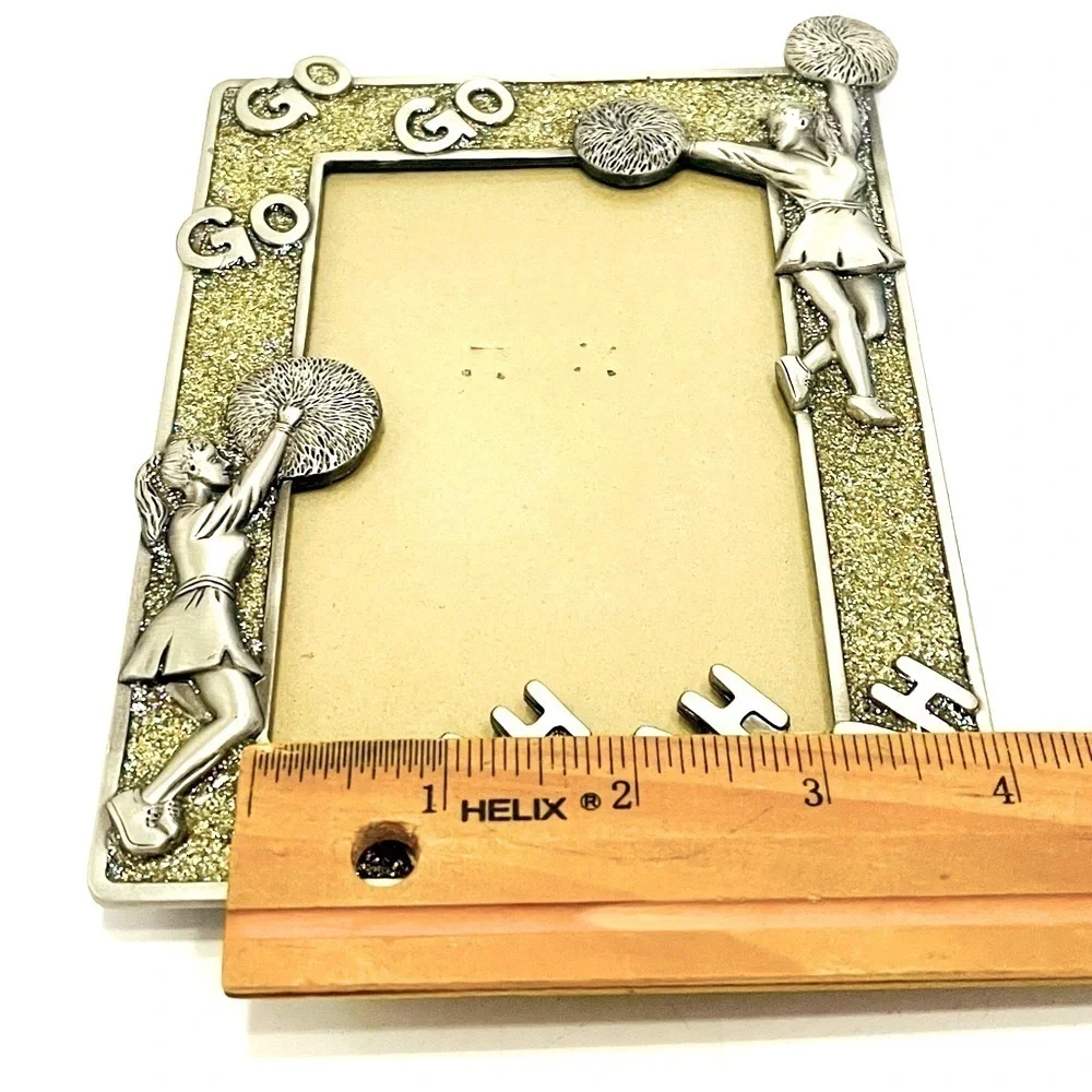 Cheerleader Picture Frame 3.25 x 4.5” Photo Pewter like Metal Gold Sparkle